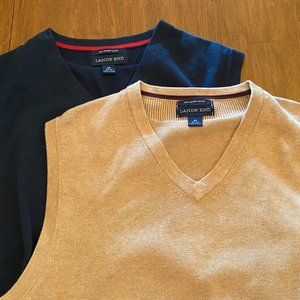 Set of 2 Lands End Mens Cotton Vests in Blue and Tan Size Medium NEVER WORN